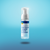 Bottle of remi dual-action night guard & teeth whitening foam against a blue background.