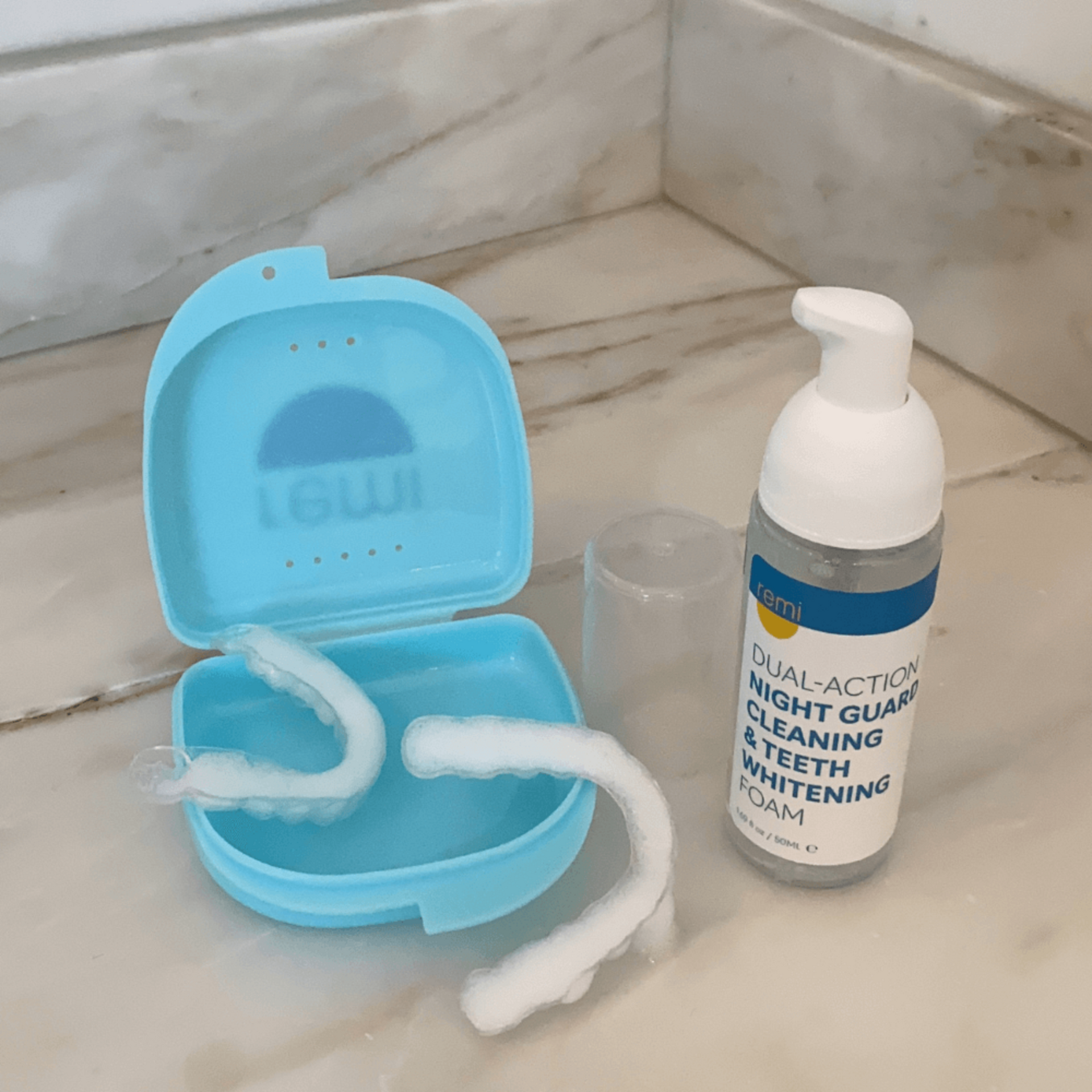 Remi whitening foam bottle with night guard case