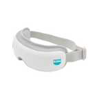 White and gray eye massager with an adjustable strap and a turquoise remi logo on the side, displayed on a plain white background—perfect to use while waiting for your custom night guard or teeth whitening session.