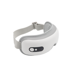 A white and gray electronic eye massager with an adjustable strap and a black control panel featuring two buttons, set against a plain white background—perfect for relaxing after using your ultrasonic cleaner or custom night guard.