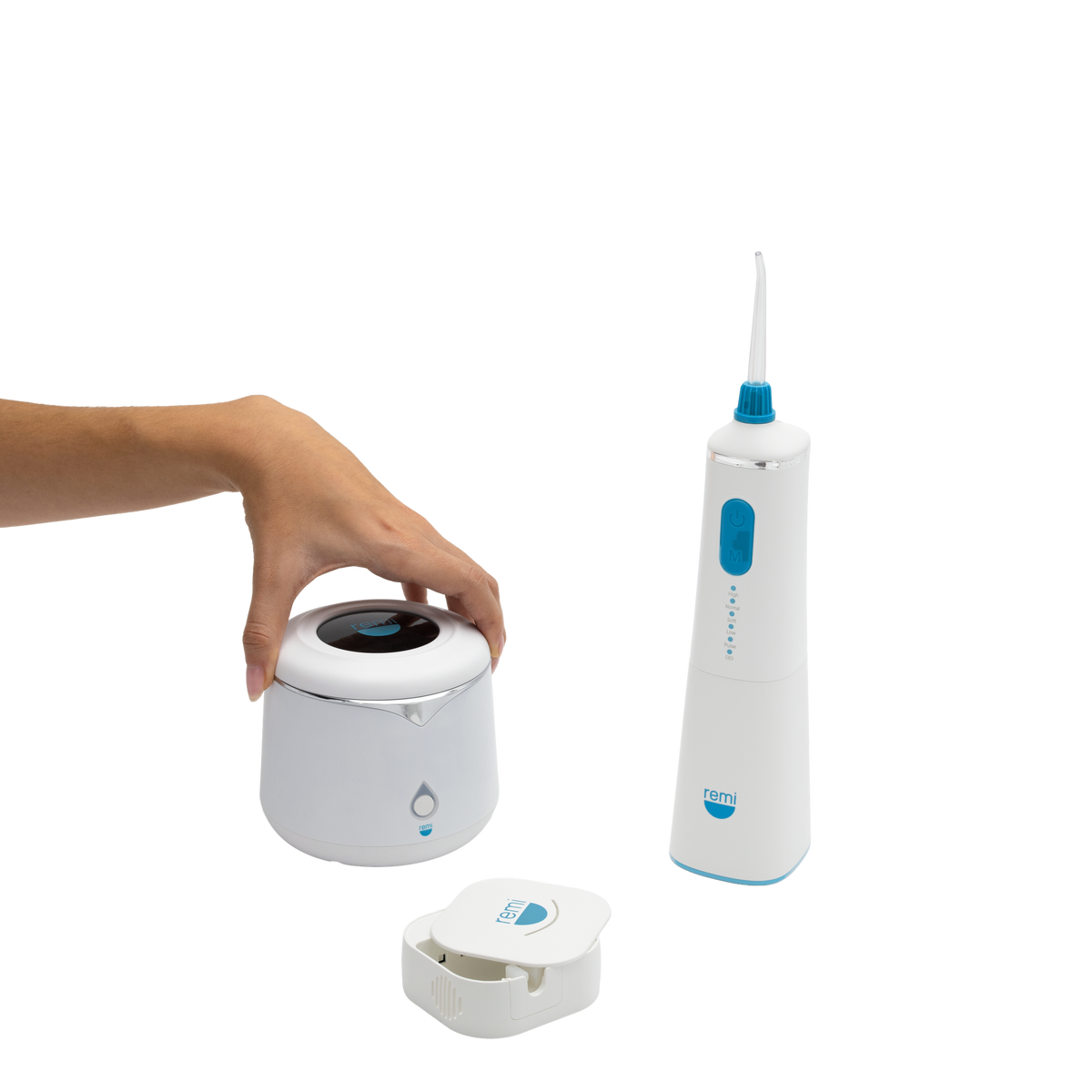 Remi water flosser and ultrasonic cleaner in use