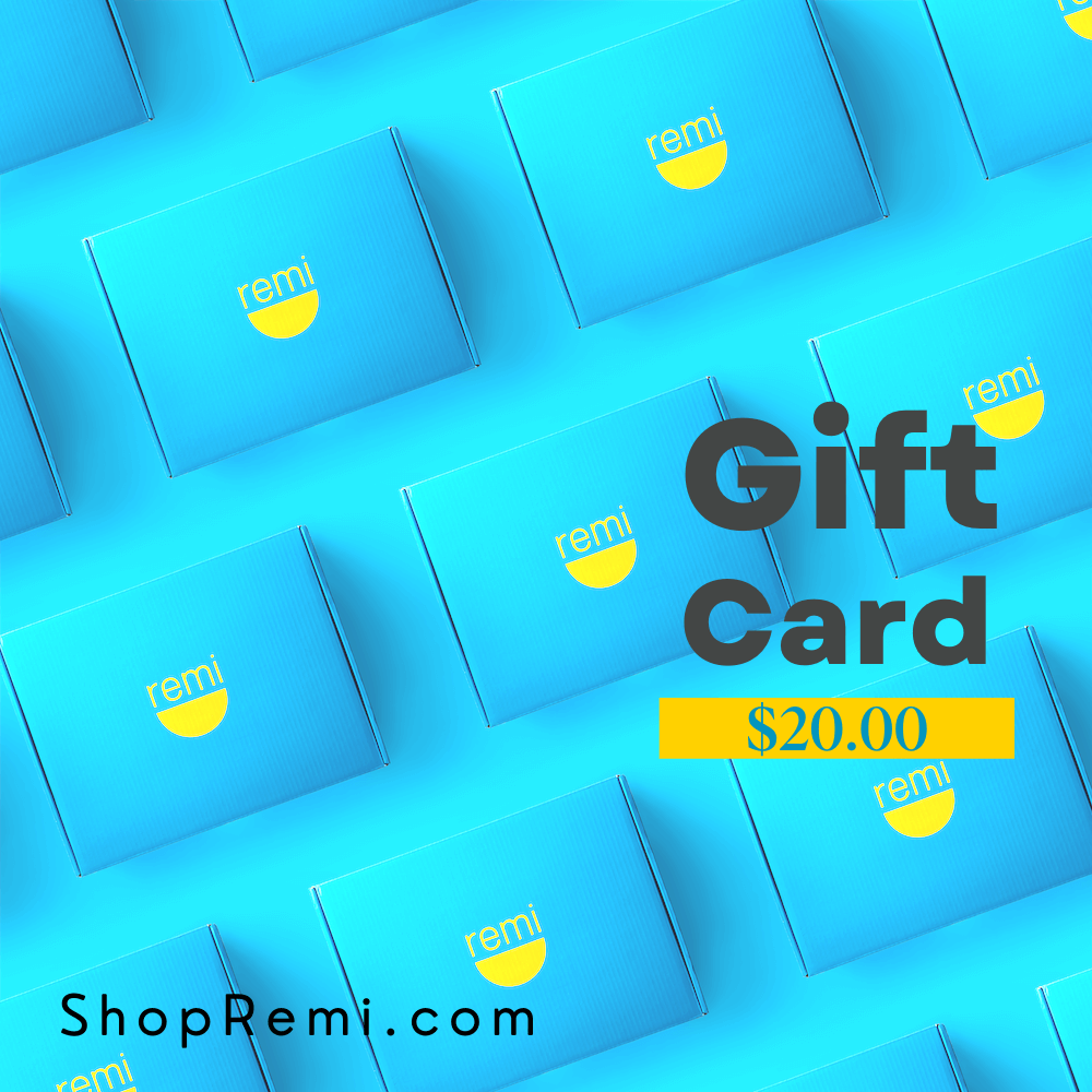 A Gift Cards | Shop Remi E-gift card, featuring the words &quot;shop&quot; and &quot;Remi,&quot; is the perfect gift option for anyone looking to improve their oral health.